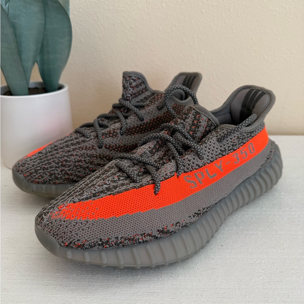 Adidas Yeezy Boost SPLY-350 V2 Beluga Reflective Gray Mesh w/Orange Sneakers - Picture 3 of 14
